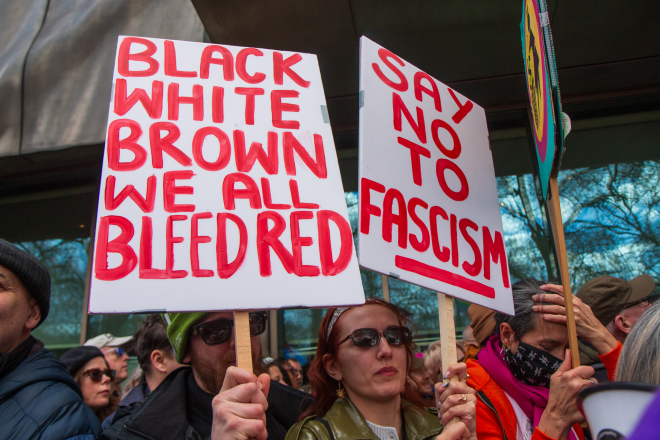 Anti-racist placards