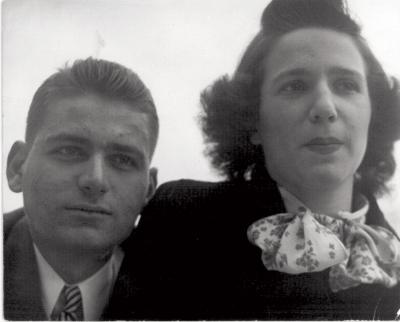 A black and white photo of Julie and Phyllis Jacobson