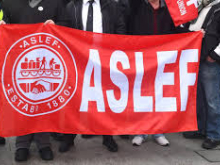 Red Aslef flag showing Aslef logo