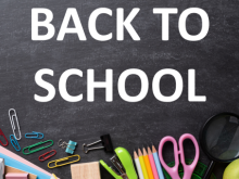 A picture of school supplies with text reading "back to school"