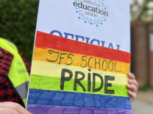 John Fisher pride picket sign