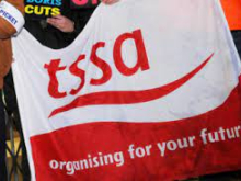A photo of a red and white TSSA flag