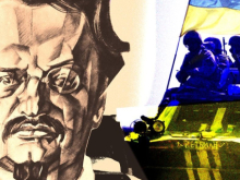 Graphic of Trotsky and Ukrainian troops