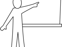 person pointing at board