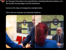 Lou Haigh tweet showing photos of her meeting RMT and Aslef general secretaries