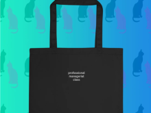 Tote bag inscribed "professional-managerial class"