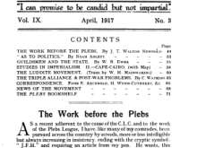 A black-and-white scanned page from an early 20th-century publication titled “The Plebs Magazine.”