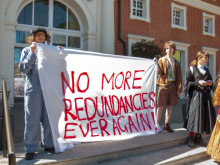 Student protest against redundancies at 