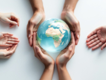 Hands round a globe