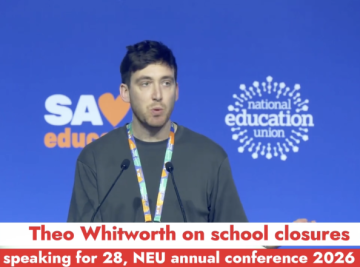 Delegate Theo Whitworth speaks at the National Education Union (NEU) annual conference 2026. 