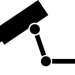 Black silhouette of a CCTV security camera mounted on an adjustable wall bracket, shown against a white background.